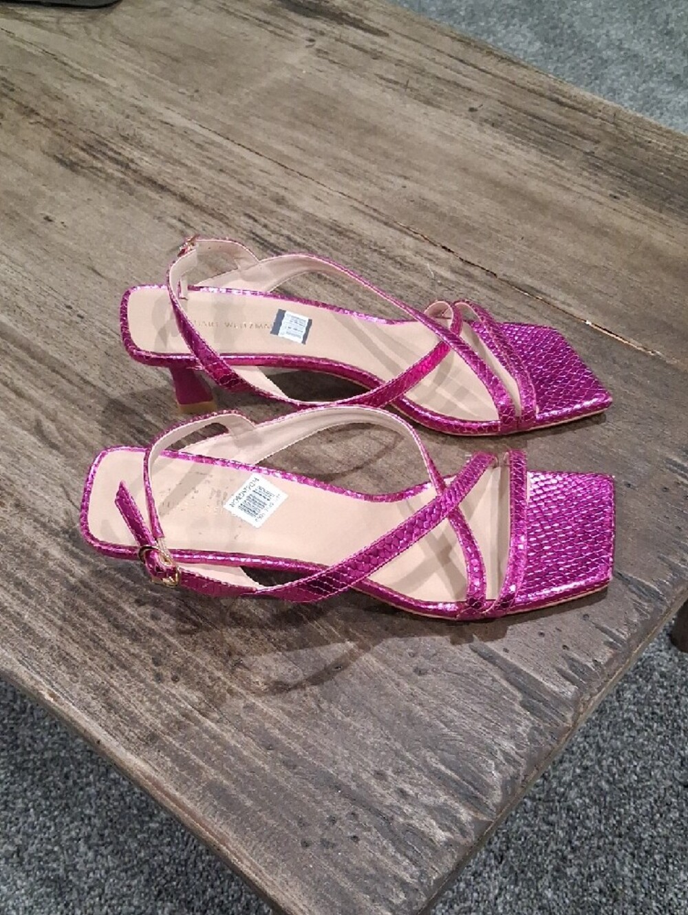Stuart Weitzman Oasis 50 Fuchsia Snake Effect Leather Sling Back Size 8.5B NWT - Picture 5 of 8
